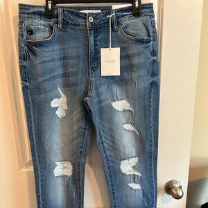 KanCan Mid Rie Super Skinny Distressed Raw Hem Jeans Size 15/31 - New with Tags